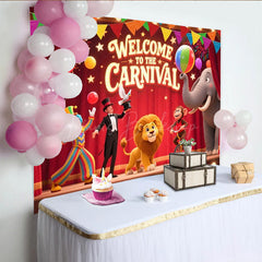 Lofaris Welcome to the Carnival Birthday Backdrop Circus Theme with Animals and Ringmaster Fun Fair Party Photo Booth Decor