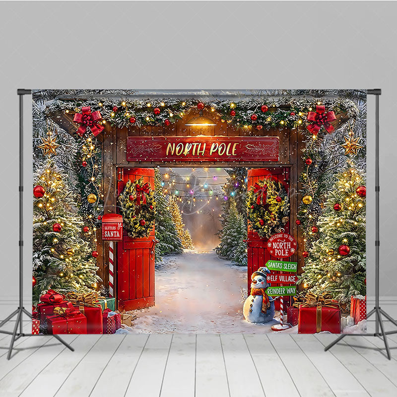 Lofaris Welcome to the North Pole Christmas Backdrop Santa’s Elf Village and Sleigh Winter Wonderland Party Decor