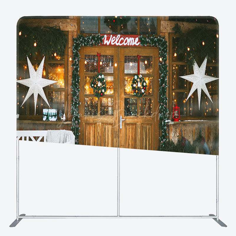 Lofaris Welcome Wooden Door Snowy Christmas Pillow Case Backdrop