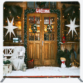 Lofaris Welcome Wooden Door Snowy Christmas Pillow Case Backdrop