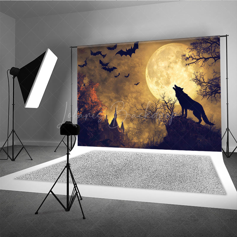Lofaris Werewolf Howling at Full Moon Photography Backdrop Gothic Halloween Night Scene Spooky Forest Photo Shoots