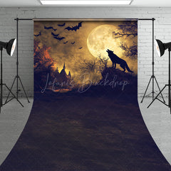 Lofaris Werewolf Howling at Full Moon Sweep Backdrop Gothic Halloween Night Scene Spooky Forest Photo Shoots