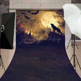 Lofaris Werewolf Howling at Full Moon Sweep Backdrop Gothic Halloween Night Scene Spooky Forest Photo Shoots