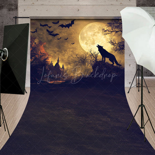 Lofaris Werewolf Howling at Full Moon Sweep Backdrop Gothic Halloween Night Scene Spooky Forest Photo Shoots