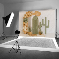 Lofaris Western Cowboy Cake Smash Backdrop My First Rodeo and Cactus Theme Neutral Balloon Arch Birthday Photo Prop