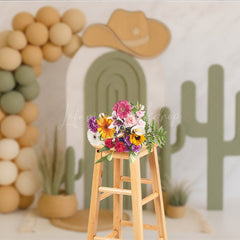 Lofaris Western Cowboy Cake Smash Backdrop My First Rodeo and Cactus Theme Neutral Balloon Arch Birthday Photo Prop