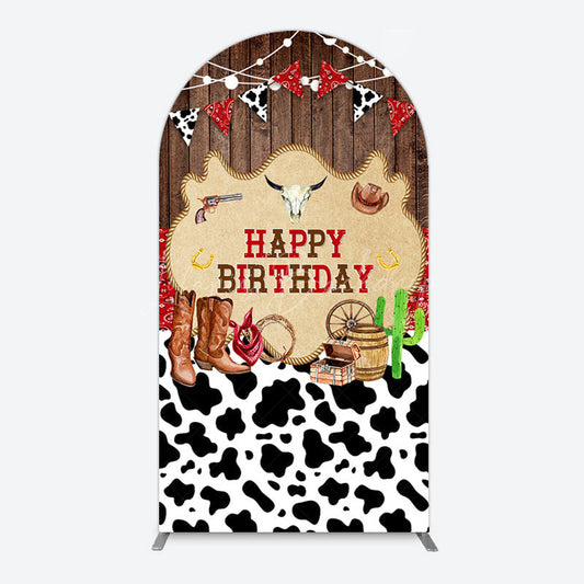 Lofaris Western Cowboy Cow Print Happy Birthday Arch Backdrop