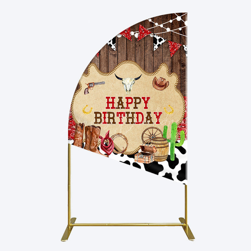 Lofaris Western Cowboy Cow Print Happy Birthday Half Moon Arch Backdrop
