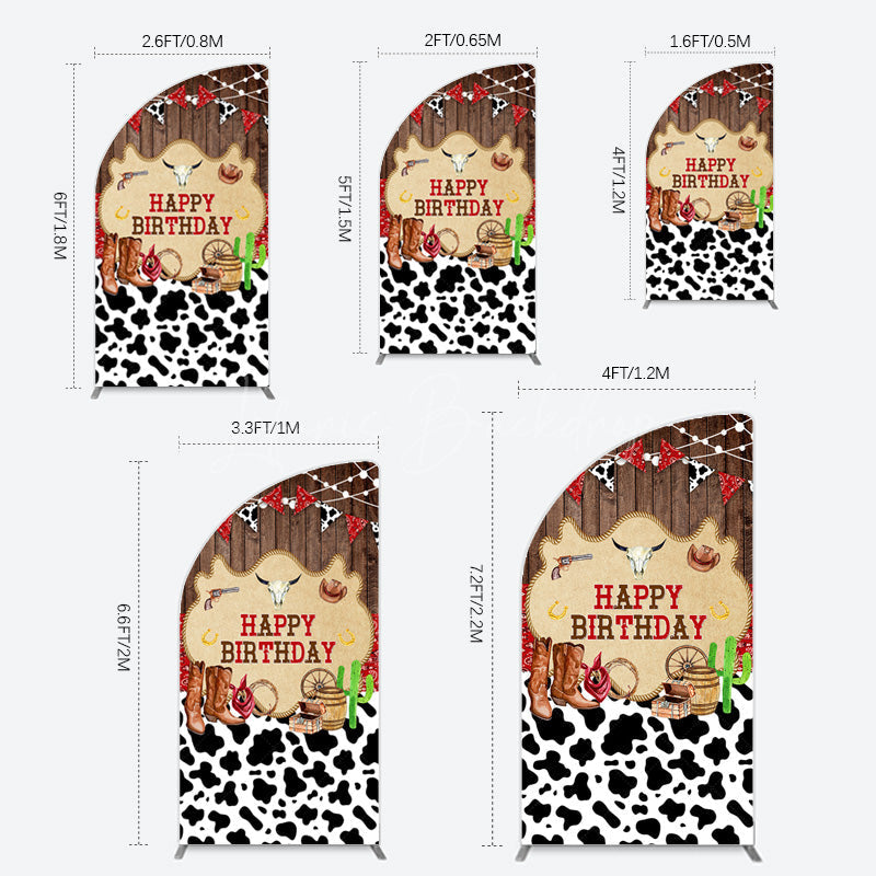 Lofaris Western Cowboy Cow Print Happy Birthday Half Moon Arch Backdrop