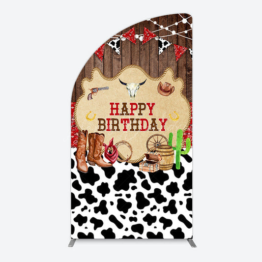 Lofaris Western Cowboy Cow Print Happy Birthday Half Moon Arch Backdrop