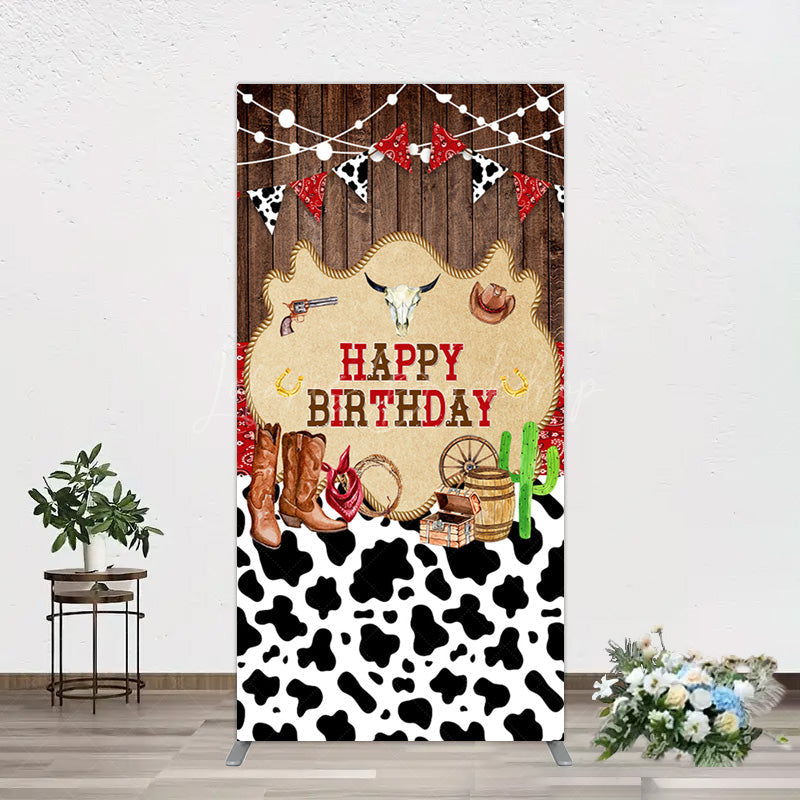 Lofaris Western Cowboy Cow Print Happy Birthday Rectangle Backdrop
