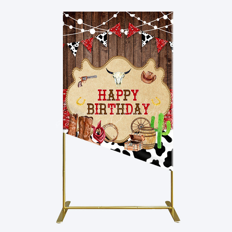 Lofaris Western Cowboy Cow Print Happy Birthday Rectangle Backdrop
