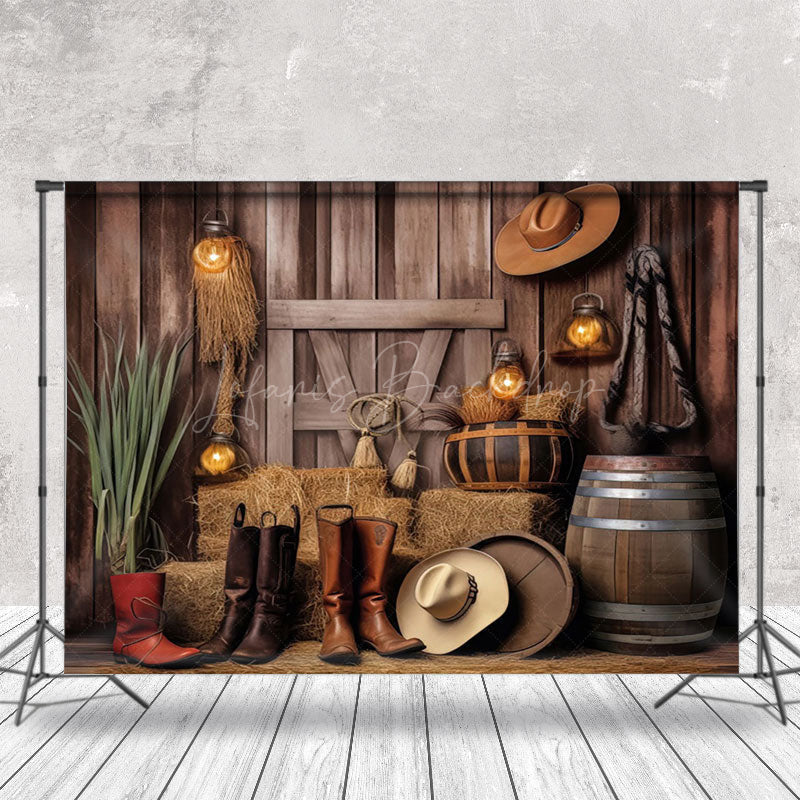 Lofaris Western Cowboy Haystack Wood Wall Boots Backdrop