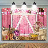Lofaris Western Cowgirl Farm Pink Happy Birthday Backdrop