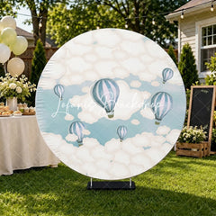 Lofaris Whimsical Blue and White Hot Air Balloon Clouds Sky Round Backdrop for Baby Shower Birthday Party
