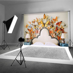 Lofaris Whimsical Butterfly Headboard Photography Backdrop Orange and Yellow 3D Butterflies Spring Themed Photo Prop