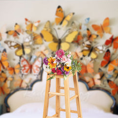 Lofaris Whimsical Butterfly Headboard Photography Backdrop Orange and Yellow 3D Butterflies Spring Themed Photo Prop