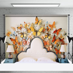 Lofaris Whimsical Butterfly Headboard Photography Backdrop Orange and Yellow 3D Butterflies Spring Themed Photo Prop