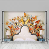 Lofaris Whimsical Butterfly Headboard Photography Backdrop Orange and Yellow 3D Butterflies Spring Themed Photo Prop