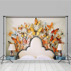 Lofaris Whimsical Butterfly Headboard Photography Backdrop Orange and Yellow 3D Butterflies Spring Themed Photo Prop