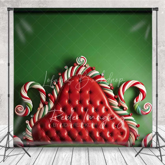 Lofaris Whimsical Candy Bed Backdrop Red Tufted Headboard Green Wall Cane Frame Photo Background