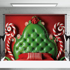 Lofaris Whimsical Christmas Headboard Photography Backdrop Red and Green Tufted Bed Candyland Themed Photo Prop Decor