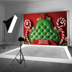 Lofaris Whimsical Christmas Headboard Photography Backdrop Red and Green Tufted Bed Candyland Themed Photo Prop Decor