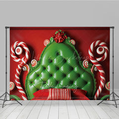 Lofaris Whimsical Christmas Headboard Photography Backdrop Red and Green Tufted Bed Candyland Themed Photo Prop Decor