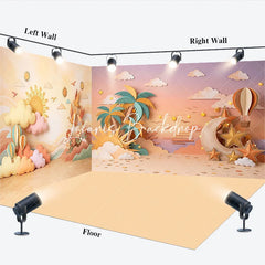 Lofaris Whimsical Desert Sunset Room Set Backdrop with Sun Clouds Moon Stars Hot Air Balloons Baby Kids Photography