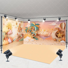 Lofaris Whimsical Desert Sunset Room Set Backdrop with Sun Clouds Moon Stars Hot Air Balloons Baby Kids Photography
