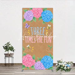 Lofaris Whimsical Floral Hydrangea Butterfly Bee Rectangle Arch Backdrop Three Times the Fun Birthday Decor