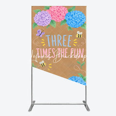 Lofaris Whimsical Floral Hydrangea Butterfly Bee Rectangle Arch Backdrop Three Times the Fun Birthday Decor