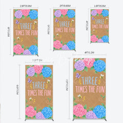 Lofaris Whimsical Floral Hydrangea Butterfly Bee Rectangle Arch Backdrop Three Times the Fun Birthday Decor
