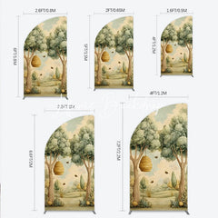 Lofaris Whimsical Forest Beehive and Flying Bees Half Moon Arch Backdrop Watercolor Nature Scene for Baby Shower Birthday Party
