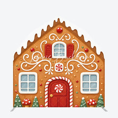 Lofaris Whimsical Gingerbread House with Icing and Candy Design Barn Door Arch Backdrop for Festive Christmas Holiday Decor