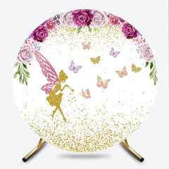 Lofaris Whimsical Golden Fairy and Butterfly Floral Arch Round Backdrop Magical Birthday Party Decor for Girls