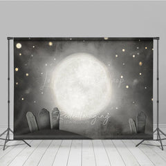 Lofaris Whimsical Graveyard Photography Backdrop Painterly Full Moon and Tombstones Starry Halloween Night Background