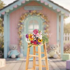 Lofaris Whimsical Pastel Playhouse Photography Backdrop Floral Arch Fairy Lights Magical Meadow Baby Shower or Kids Birthday