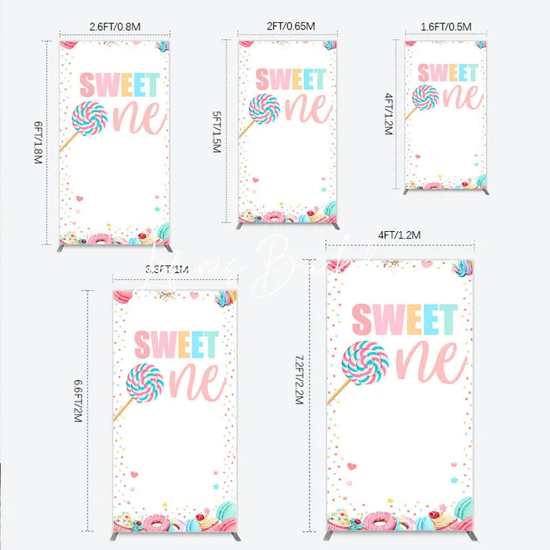 Lofaris Whimsical Pastel Sweet One Lollipop and Dessert Confetti Rectangle Arch Backdrop First Birthday Party Decor