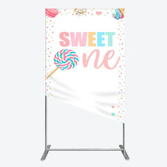 Lofaris Whimsical Pastel Sweet One Lollipop and Dessert Confetti Rectangle Arch Backdrop First Birthday Party Decor