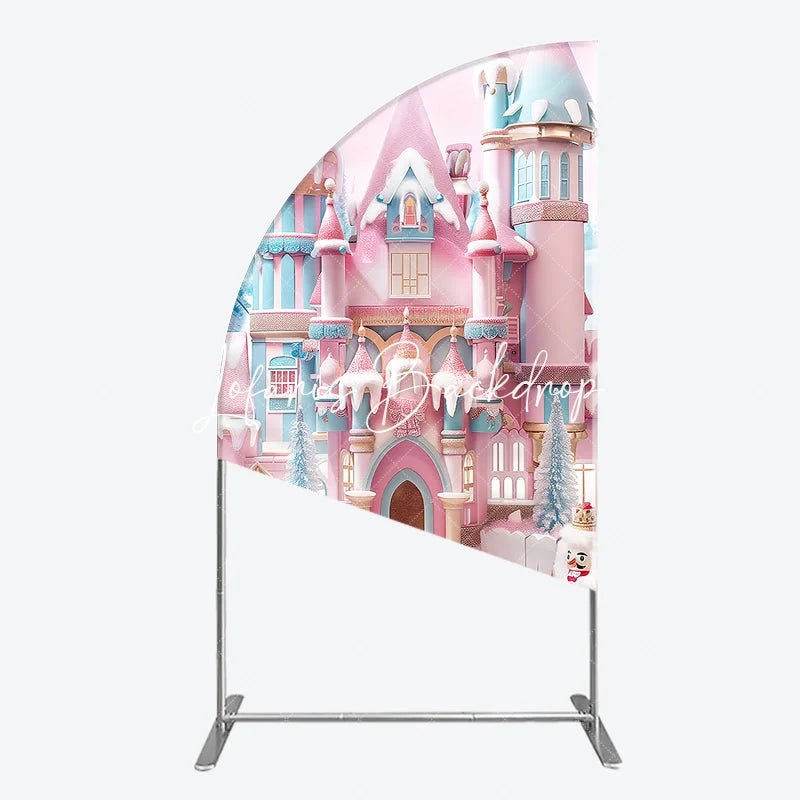 Lofaris Whimsical Pink and Blue Candy Castle Winter Wonderland Half Moon Arch Backdrop Festive Holiday Birthday Party Decor