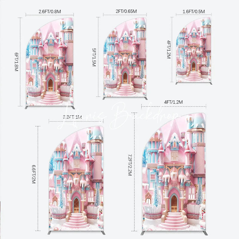 Lofaris Whimsical Pink and Blue Candy Castle Winter Wonderland Half Moon Arch Backdrop Festive Holiday Birthday Party Decor