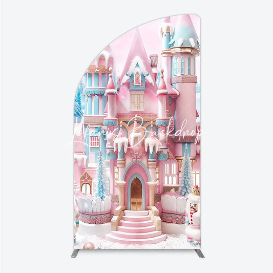Lofaris Whimsical Pink and Blue Candy Castle Winter Wonderland Half Moon Arch Backdrop Festive Holiday Birthday Party Decor