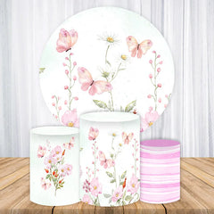 Lofaris Whimsical Pink Butterfly and Daisy Watercolor Round Backdrop Kit Spring Garden Baby Shower Birthday Decor