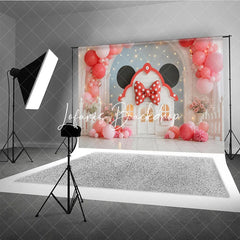 Lofaris Whimsical Pink Coral Balloon Garland Playhouse Photography Backdrop Red Polka Dot Bow Birthday Party Decor