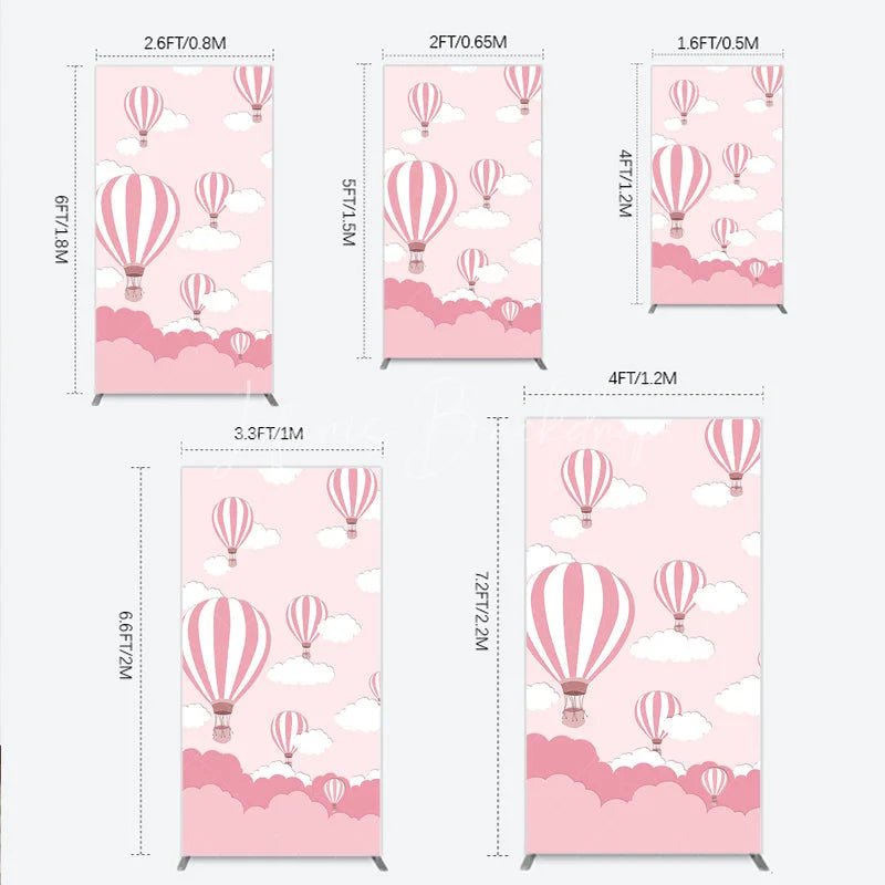 Lofaris Whimsical Pink Hot Air Balloon and Clouds Rectangle Arch Backdrop Baby Shower Birthday Party Decor