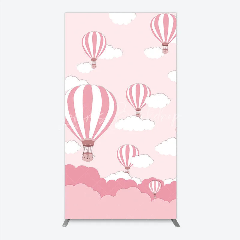 Lofaris Whimsical Pink Hot Air Balloon and Clouds Rectangle Arch Backdrop Baby Shower Birthday Party Decor