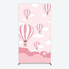 Lofaris Whimsical Pink Hot Air Balloon and Clouds Rectangle Arch Backdrop Baby Shower Birthday Party Decor