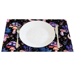Lofaris Whimsical Purple and Pink Mushroom Star Set of 4 Placemats for Magical Fantasy Themed Decor