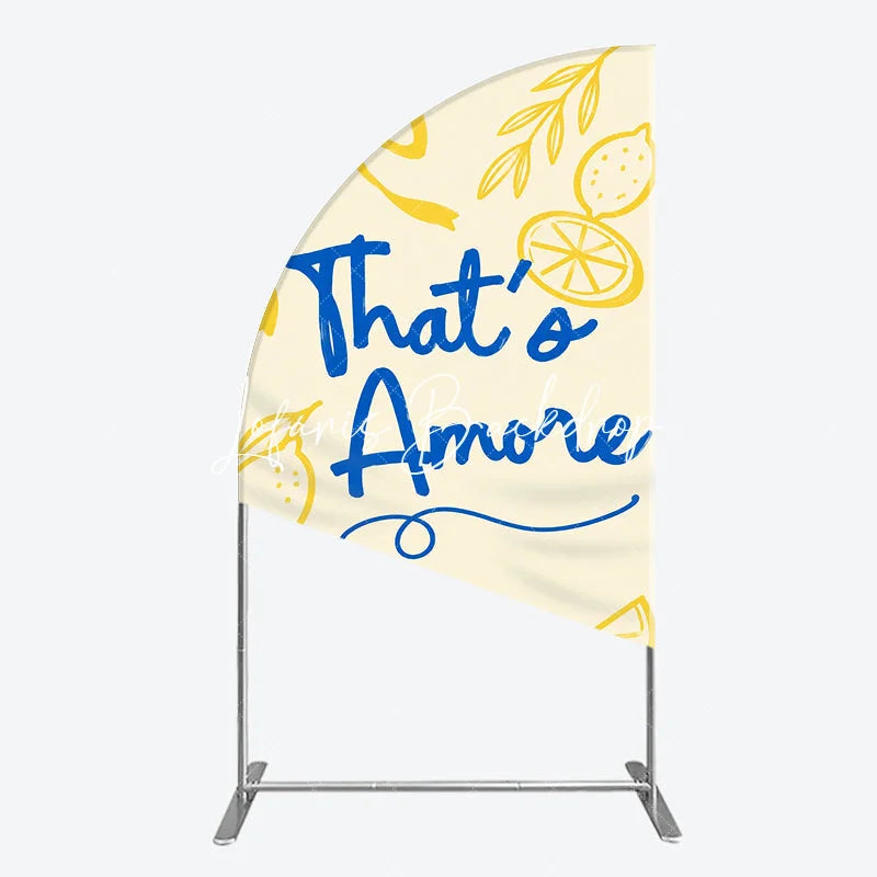 Lofaris Whimsical Yellow and Blue Lemons That’s Amore Half Moon Arch Backdrop Italian Theme Party Decor for Celebration.